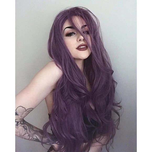 Long Purple Wavy Lace Front Wig - Picture 1 of 15
